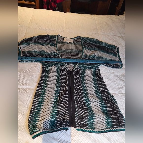 Rachel Roy Open Front Knit Cardigan Short Sleeve Striped Boho Size M - Picture 10 of 10